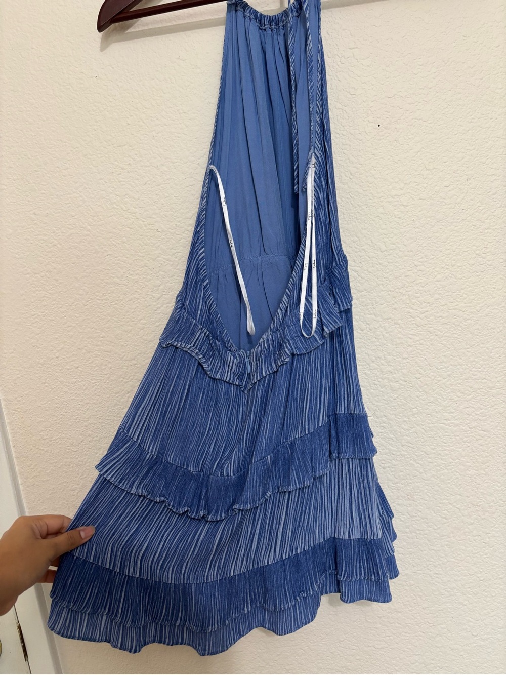 Lulu's Slate Blue Halter Ruffle Mini Dress - Picture 3 of 5
